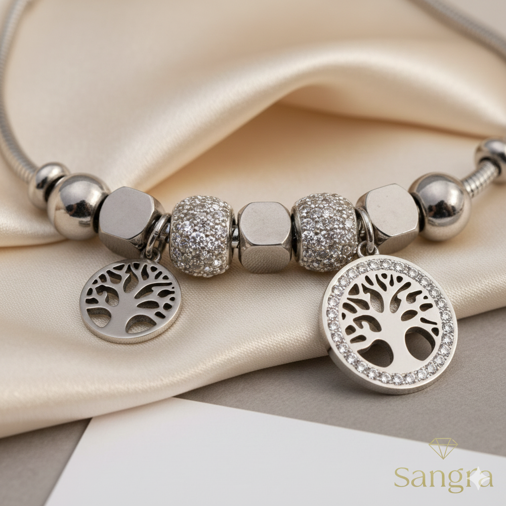 Bracciale Donna Albero della Vita Acciaio Inossidabile con Strass