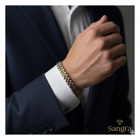 Bracciale Uomo Acciaio Inossidabile - Maglia Orologio Oro e Argento