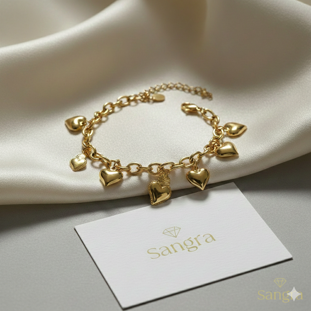 Bracciale Donna Sangra acciaio inossidabile Cuore Sacro – Catena Dorata Ex Voto 17-20 cm regolabile