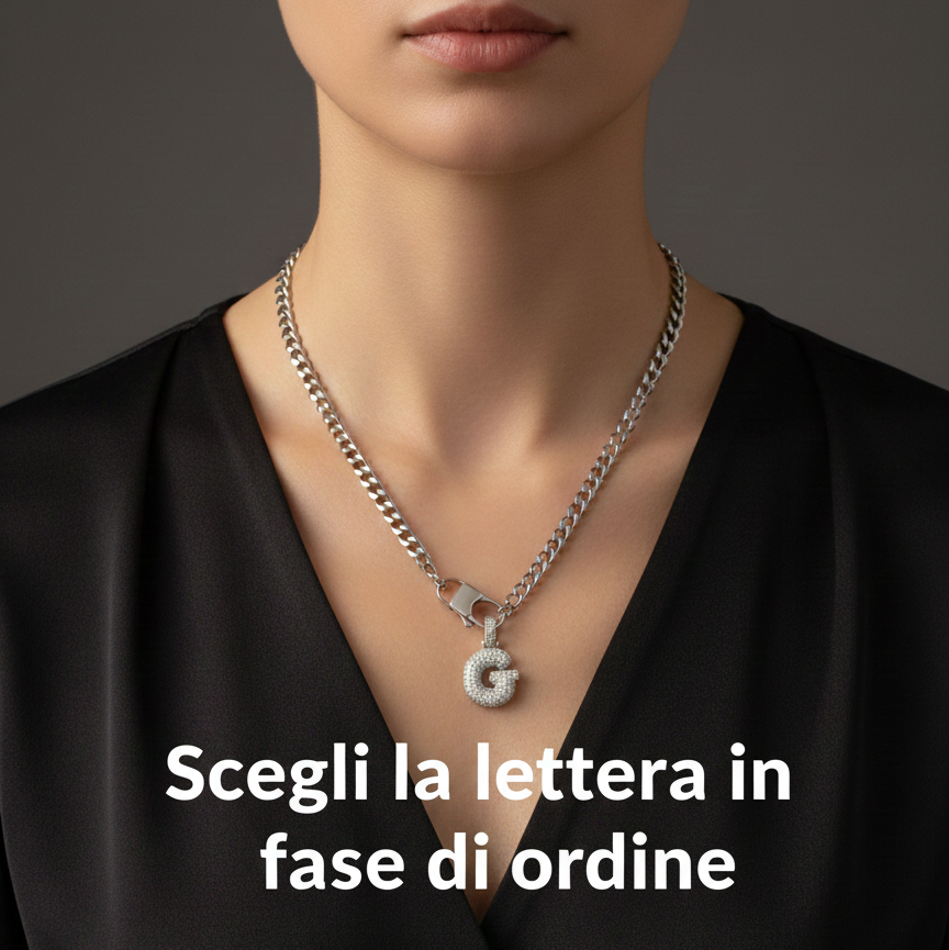 Collana Donna Acciaio Inossidabile con Ciondolo Iniziale e Zirconi