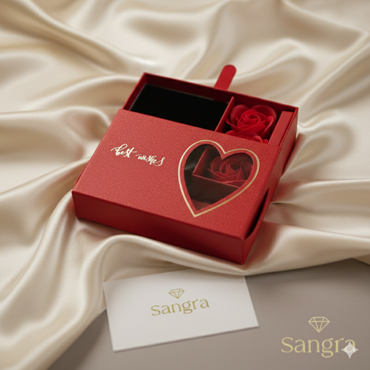 Portagioie Elegante Rosso Cuore con Rose – Scatola Regalo per Collana o Anello
