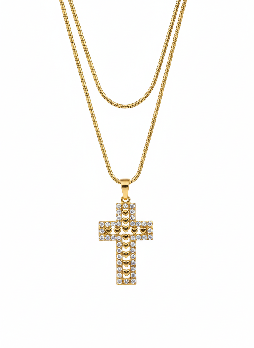 Collana Donna con Pendente a Croce in Acciaio Inossidabile e Zirconi – Design Minimal Moderno