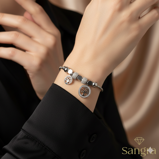 Bracciale Donna Albero della Vita Acciaio Inossidabile con Strass
