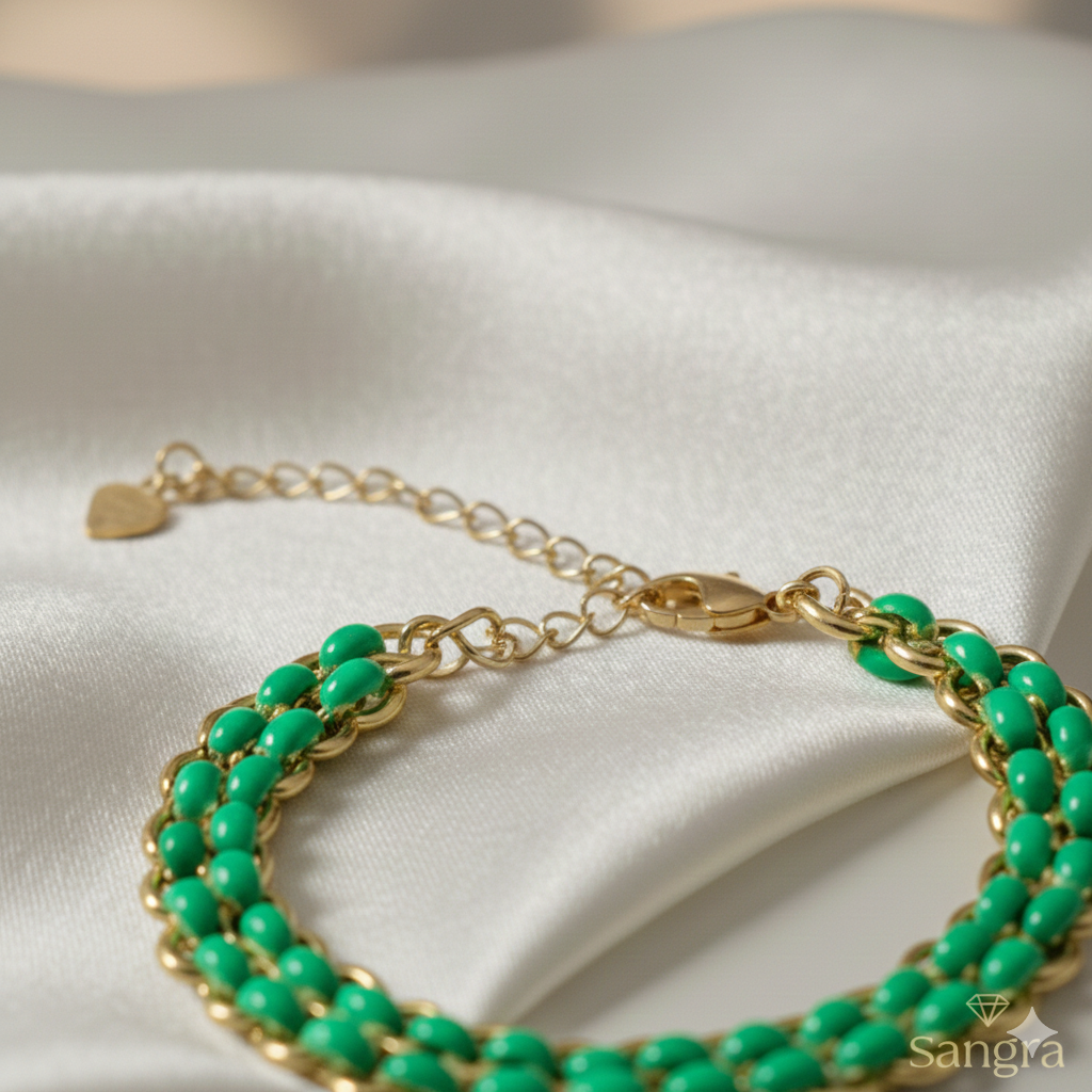 Bracciale Donna a Due Fili in Acciaio e Resina Verde Smeraldo