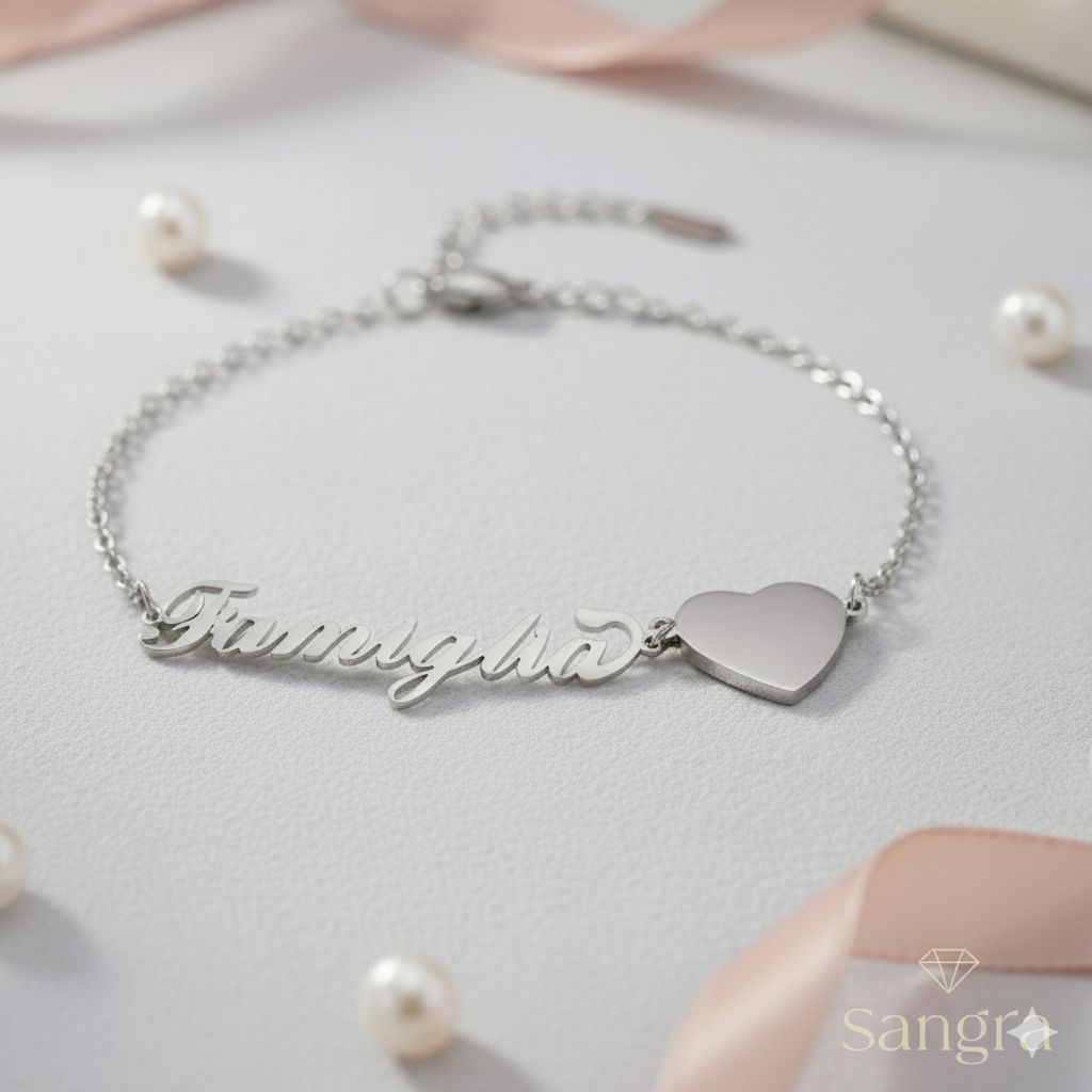Bracciale Donna "Famiglia" in Acciaio Inossidabile con Cuore – Stile Minimal Chic