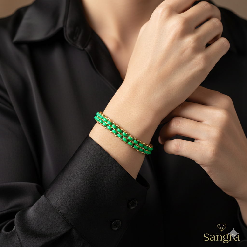 Bracciale Donna a Due Fili in Acciaio e Resina Verde Smeraldo