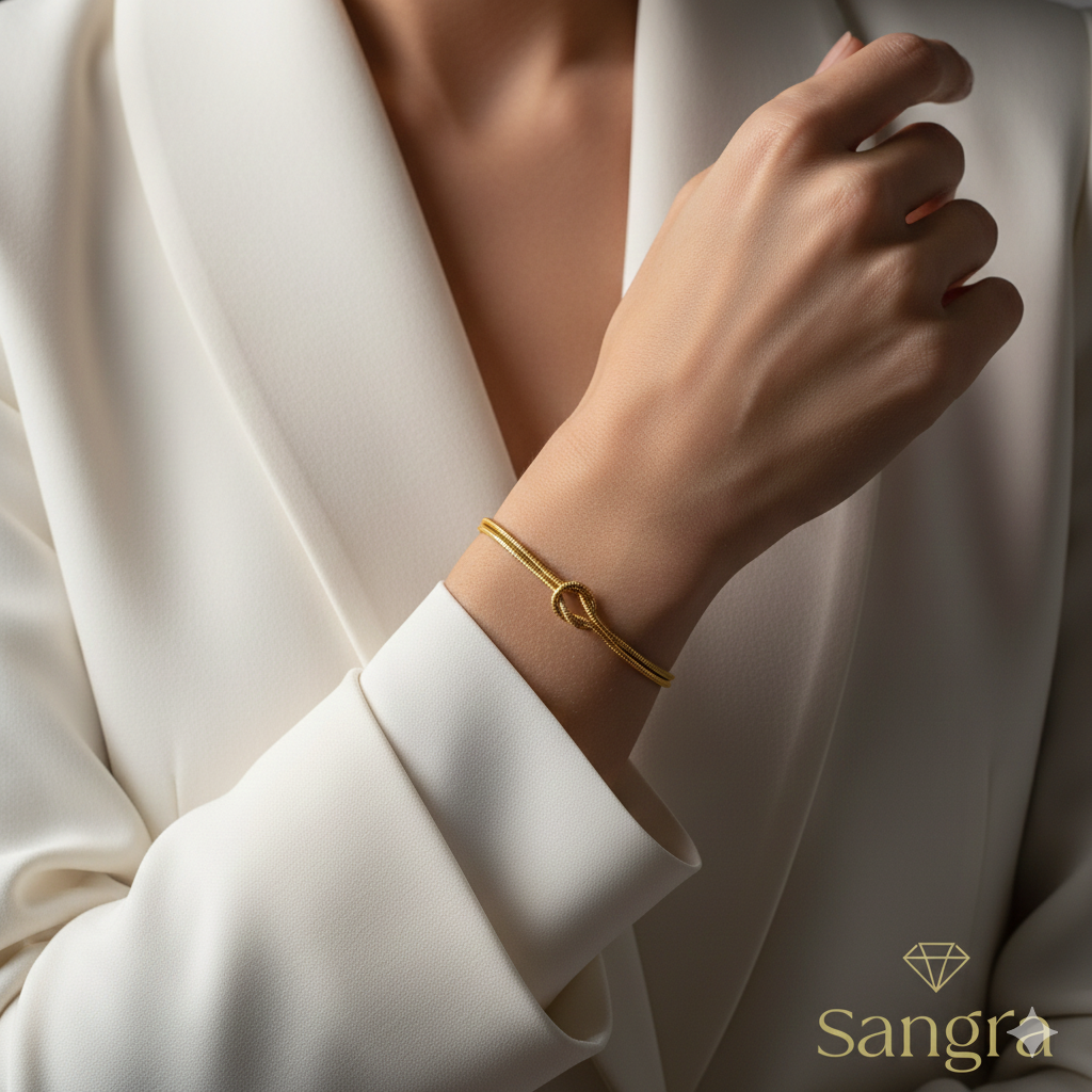 Bracciale Nodo d'Amore Sangra - Acciaio Inossidabile Oro con Maglia Mesh