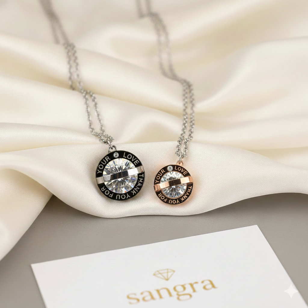 Set 2 Collane Coppia Lui e Lei Oro Rosa e Argento Nero