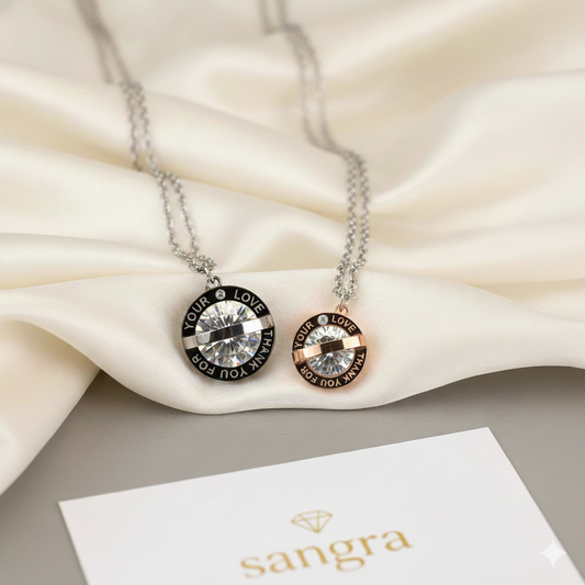 Set 2 Collane Coppia Lui e Lei Oro Rosa e Argento Nero