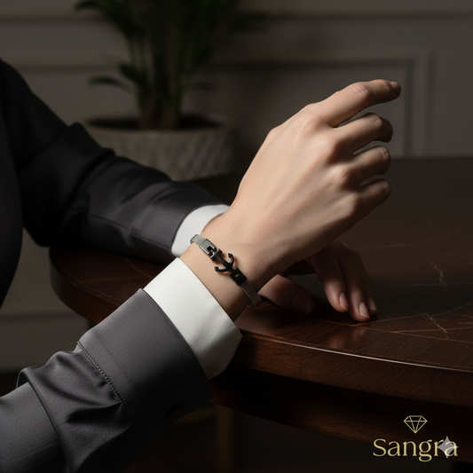 Bracciale Ancora Maglia Milanese - Acciaio Inossidabile Stile Nautico 20-21 cm