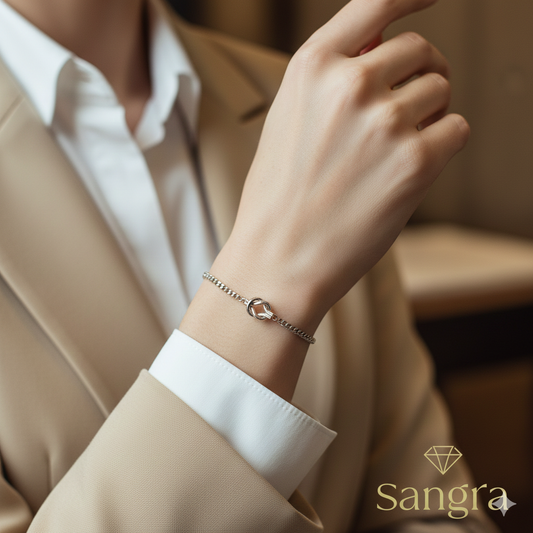 Bracciale Donna Acciaio Inossidabile Maglia Groumette Nodo dell'Amore