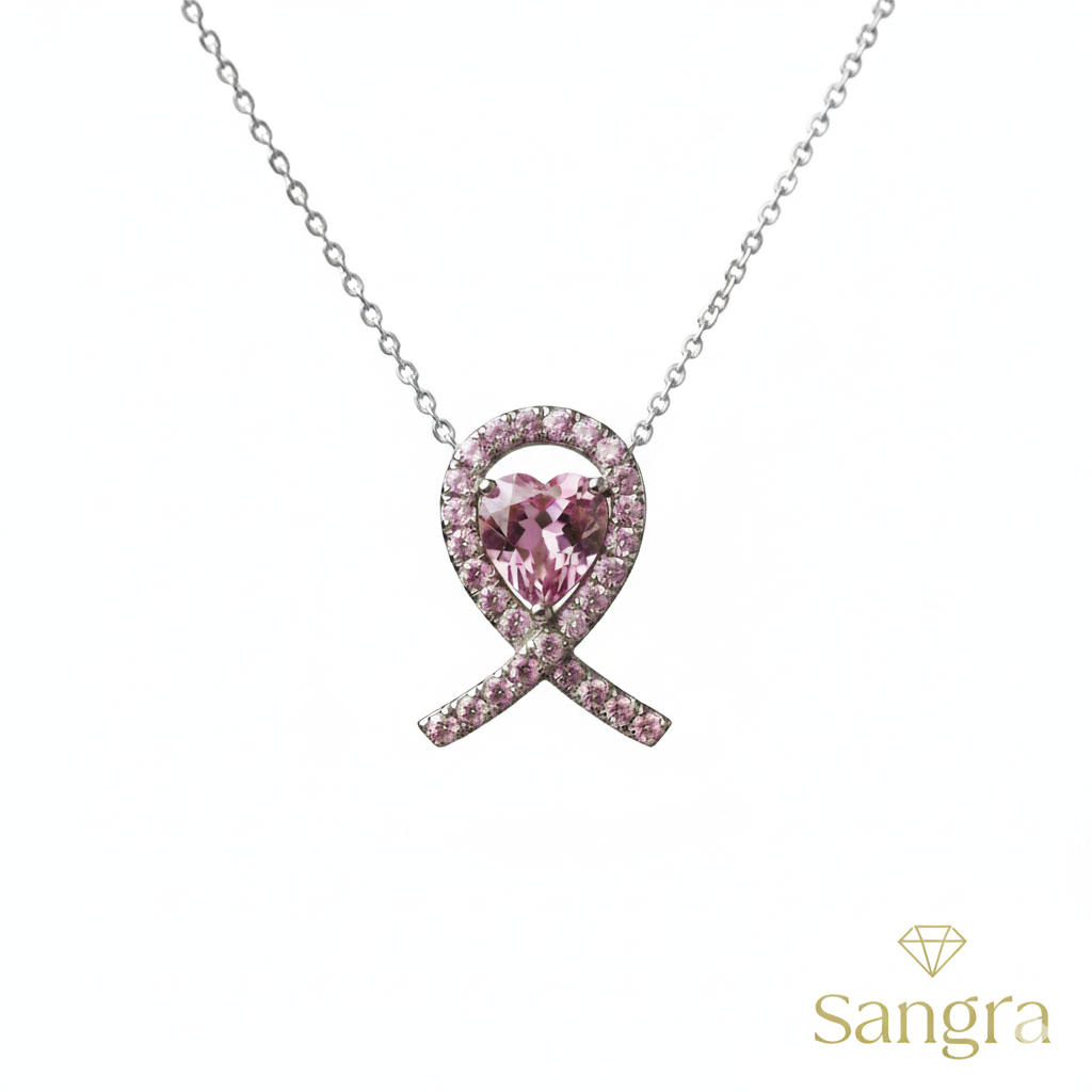Collana Donna in Argento con Pendente Cuore Rosa e Pavé di Brillanti 42-48 cm