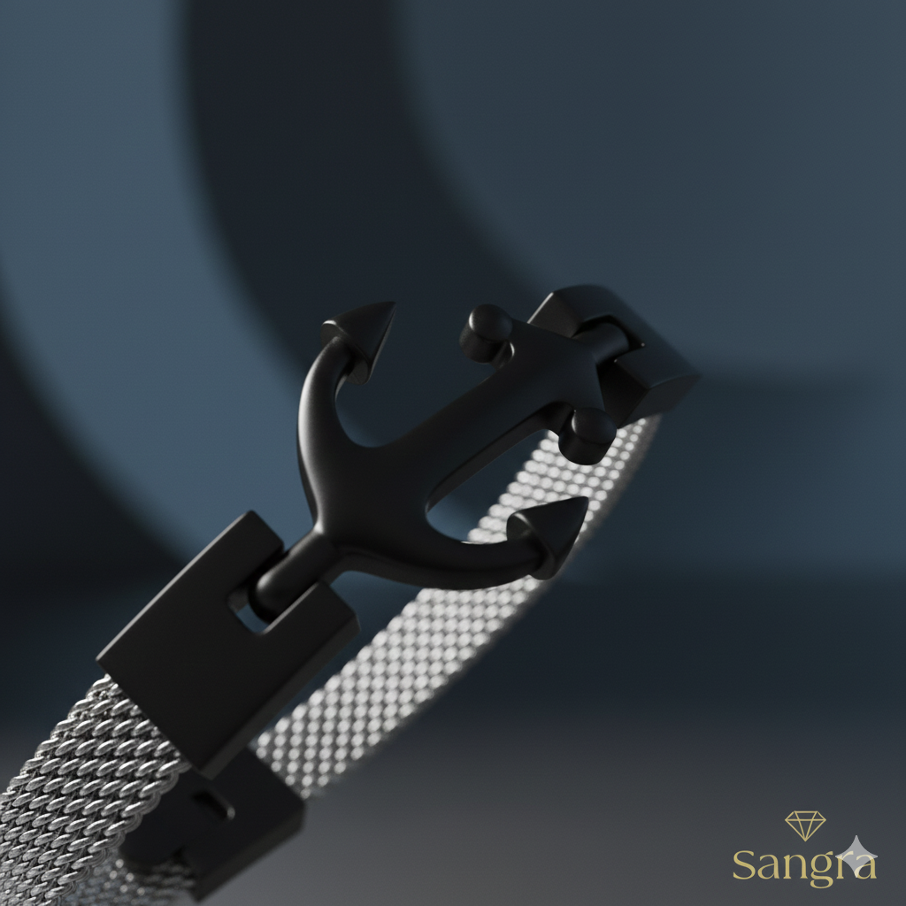 Bracciale Ancora Maglia Milanese - Acciaio Inossidabile Stile Nautico 20-21 cm