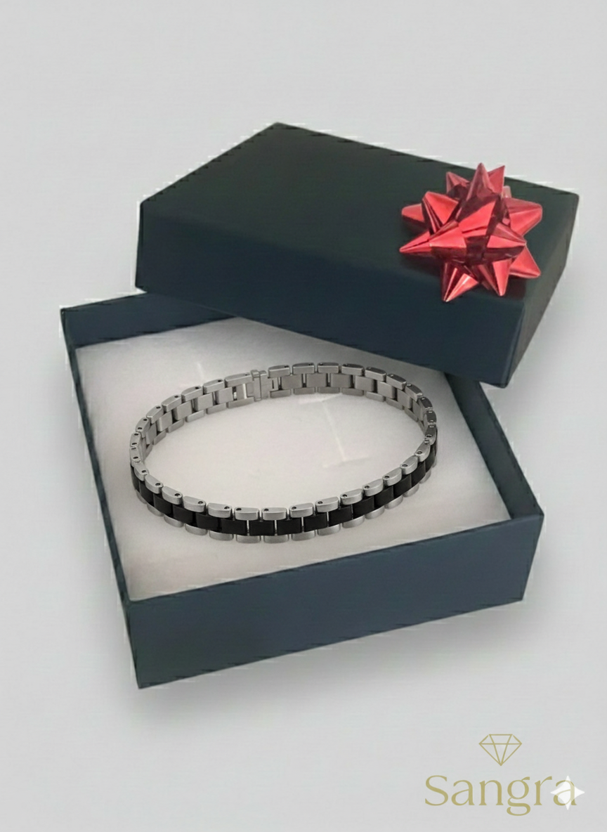 Bracciale Uomo a Maglie Rettangolari - Acciaio Inossidabile Bicolore Design Geometrico