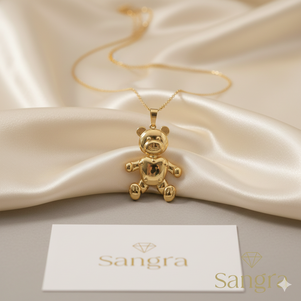 Collana Donna con Orsetto Oro – Pendente Teddy Bear Lucido – Gioielli Artigianali Sangra – Collezione Lusso