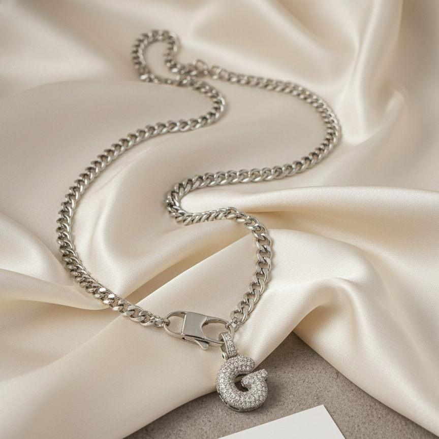 Collana Donna Acciaio Inossidabile con Ciondolo Iniziale e Zirconi