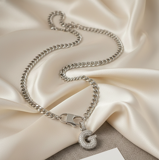 Collana Donna Acciaio Inossidabile con Ciondolo Iniziale e Zirconi