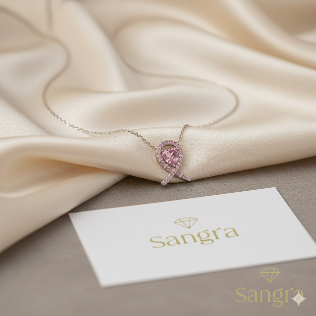 Collana Donna in Argento con Pendente Cuore Rosa e Pavé di Brillanti 42-48 cm