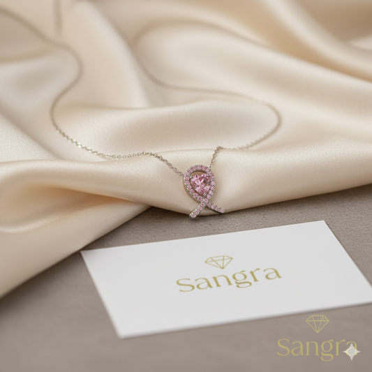 Collana Donna in Argento con Pendente Cuore Rosa e Pavé di Brillanti 42-48 cm