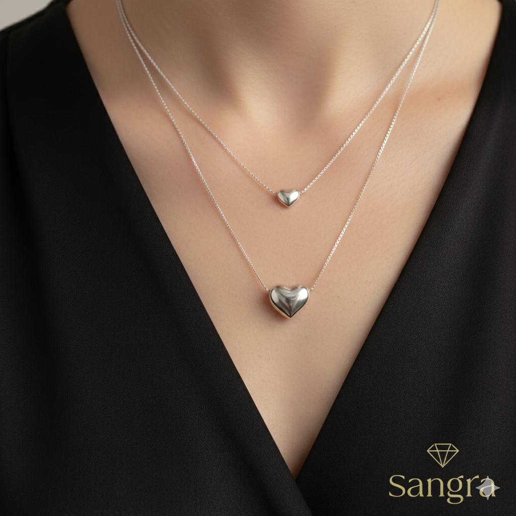 Collana Donna Doppio Cuore Bombato Acciaio Inossidabile