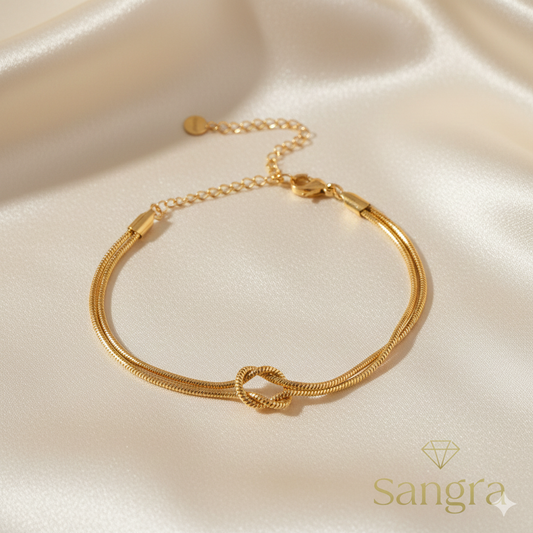 Bracciale Nodo d'Amore Sangra - Acciaio Inossidabile Oro con Maglia Mesh