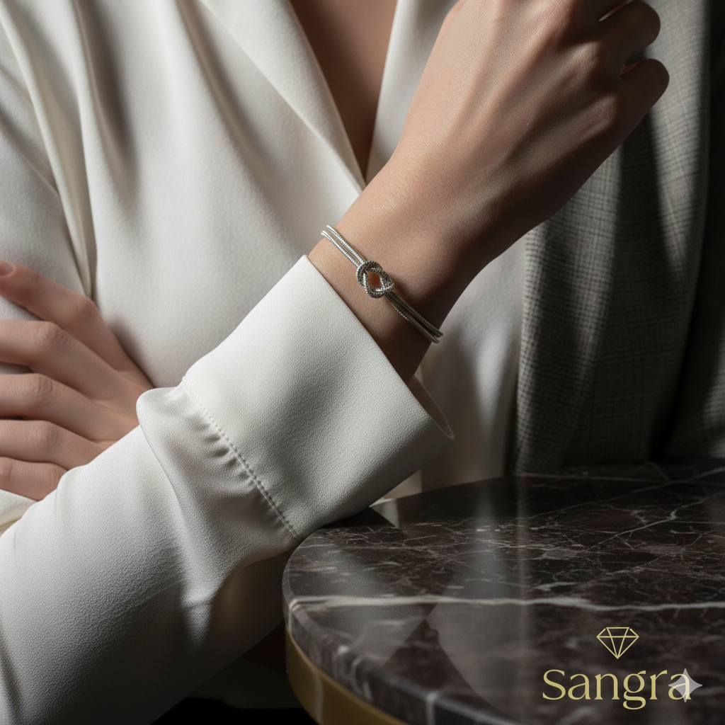 Bracciale Nodo d'Amore Sangra - Acciaio Inossidabile con Maglia Mesh Regolabile