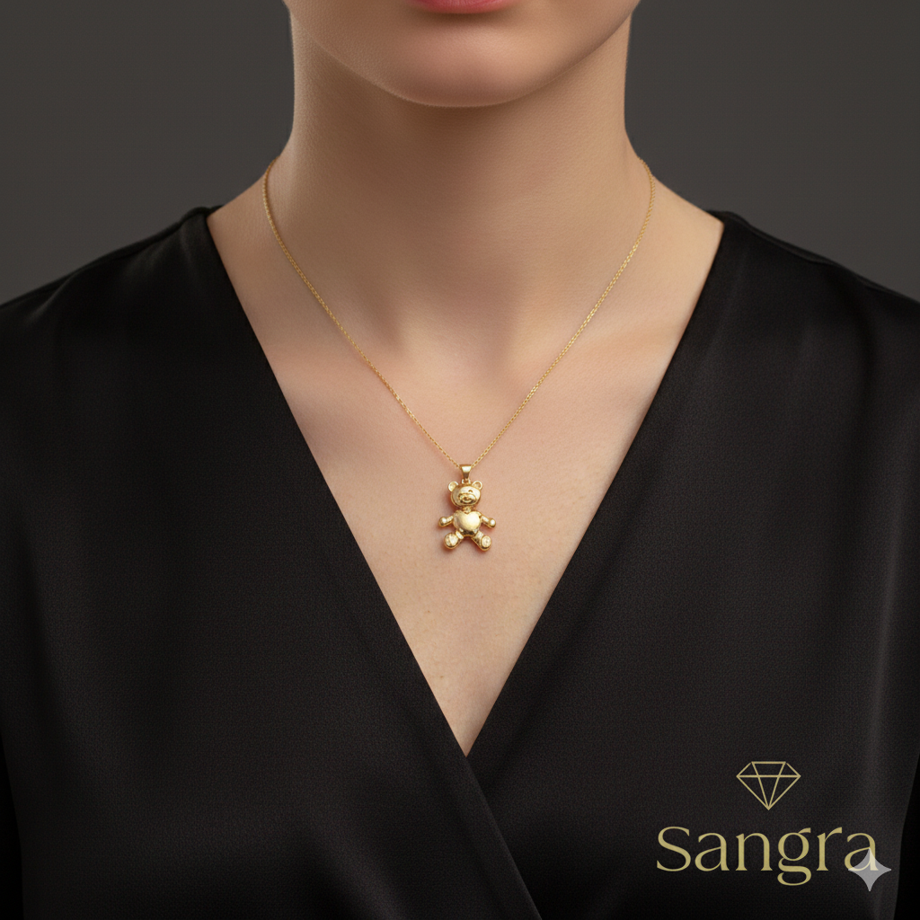 Collana Donna con Orsetto Oro – Pendente Teddy Bear Lucido – Gioielli Artigianali Sangra – Collezione Lusso