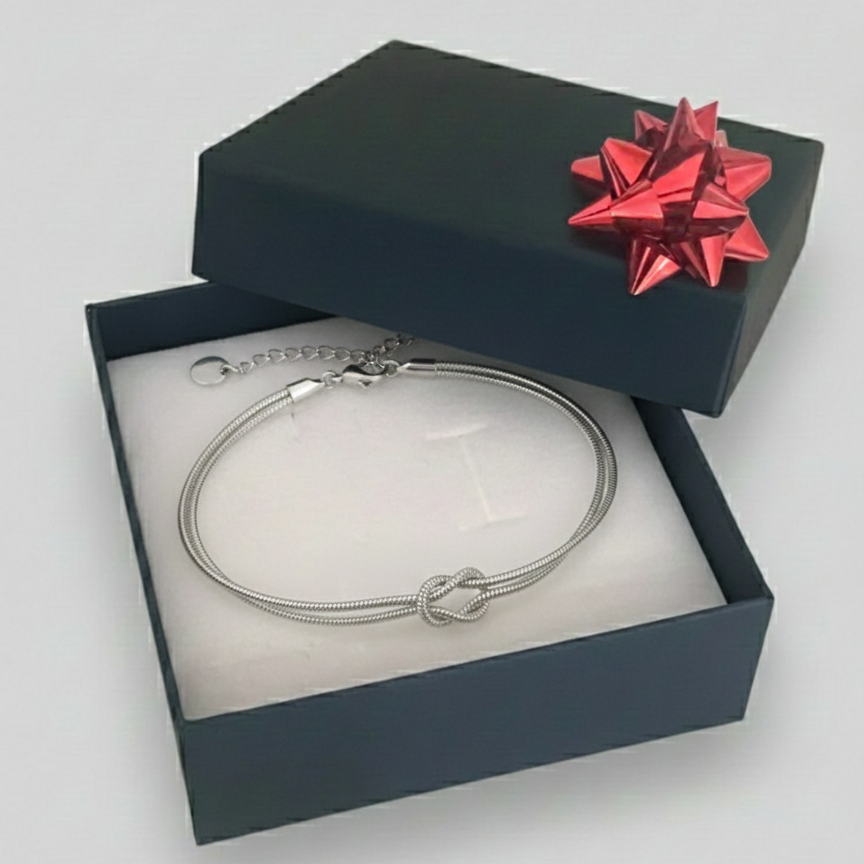 Bracciale Nodo d'Amore Sangra - Acciaio Inossidabile con Maglia Mesh Regolabile