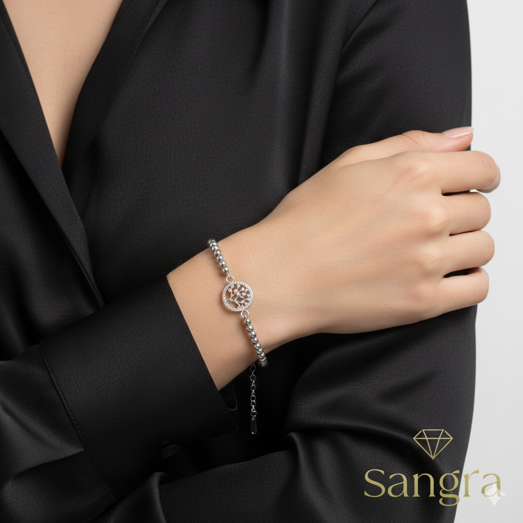 Bracciale Donna Acciaio Inossidabile Albero della Vita con Punti Luce