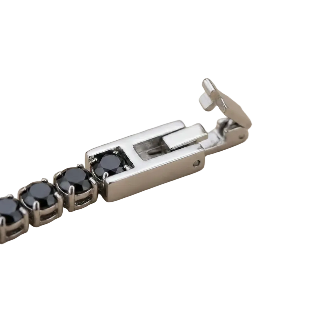 Bracciale Tennis in Acciaio con Zirconi Neri - 20 cm