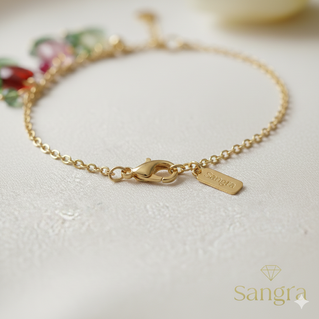 Bracciale Donna a Catena in Oro Giallo con Ciondoli Tulipano in Pietre Preziose Multicolore