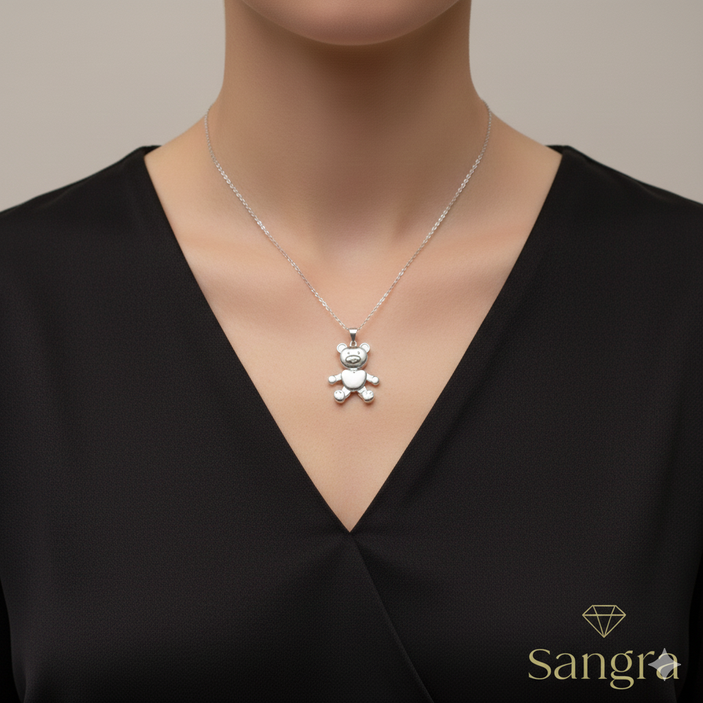 Collana Donna con Orsetto Oro – Pendente Teddy Bear Lucido – Gioielli Artigianali Sangra – Collezione Lusso