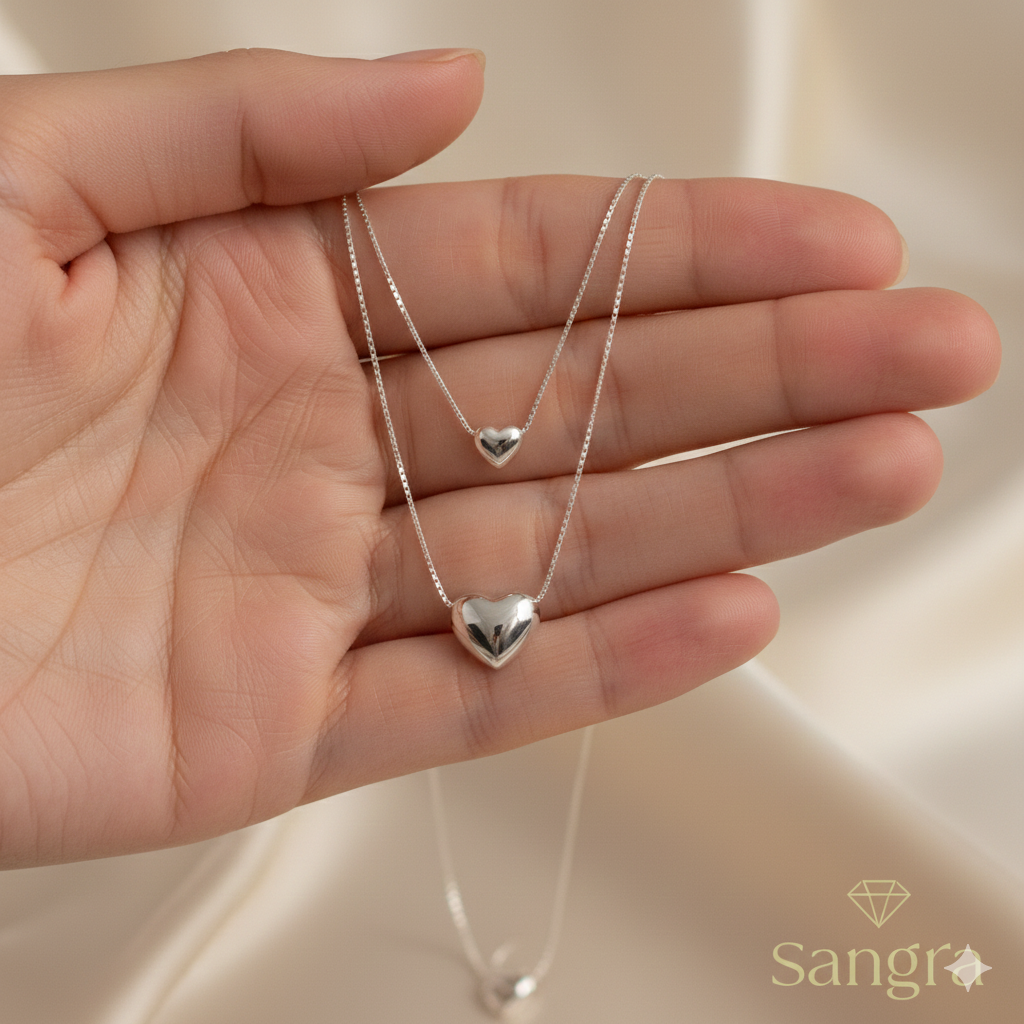 Collana Donna Doppio Cuore Bombato Acciaio Inossidabile