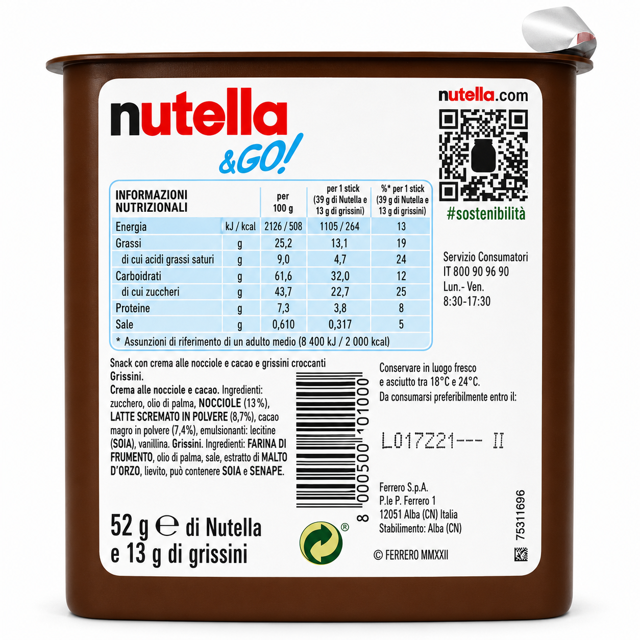 Nutella &GO! Crema alle Nocciole e Cacao con Grissini – 12 Pezzi