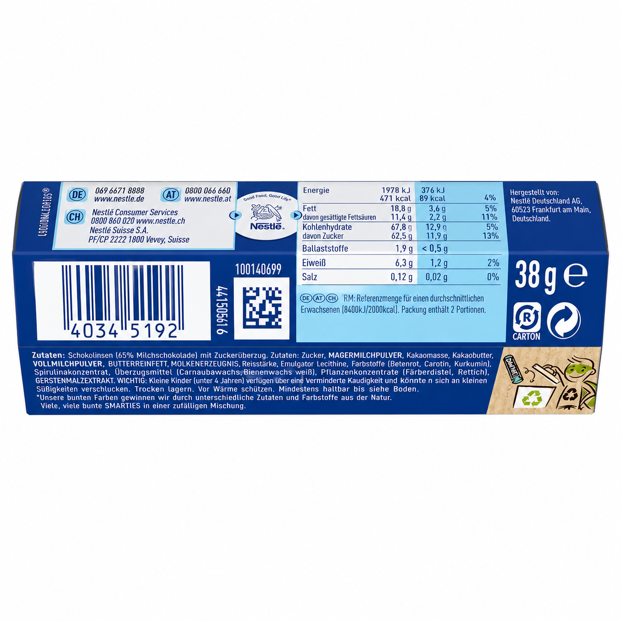 Nestlé Smarties – Confetti di Cioccolato al Latte Colorati, Confezione da 24 Tubetti da 38 g