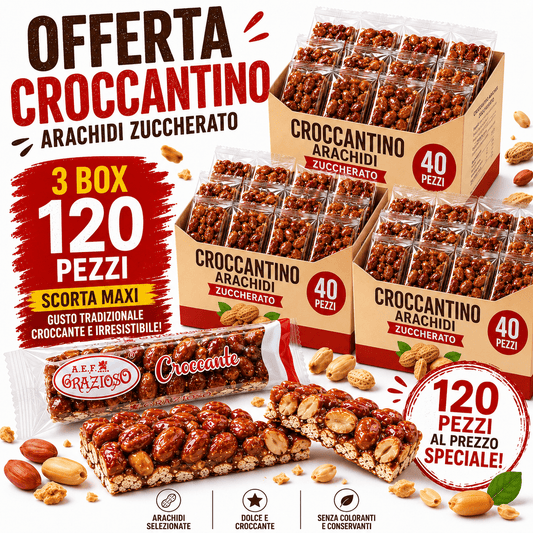 Grazioso Croccantino alle Arachidi Zuccherato – 3 Box da 40 Pezzi, Totale 120 Pezzi