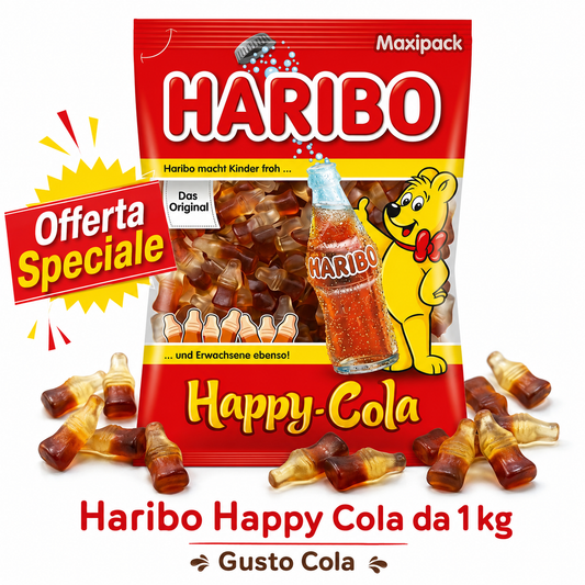 Haribo Happy-Cola Caramelle Gommose Bottiglie al Gusto Cola – Busta da 1 kg