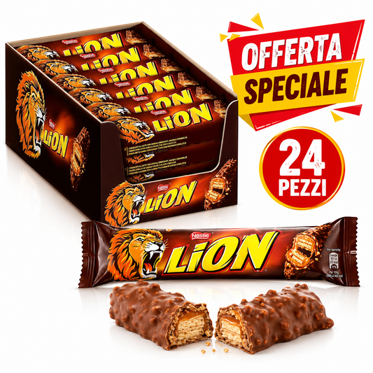 Nestlé Lion – Barrette di Wafer Croccante con Caramello e Cioccolato al Latte, Confezione da 24 Pezzi