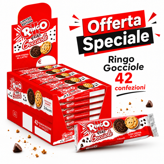 Ringo Gocciole Biscotti Farciti – 42 Confezioni da 3 Biscotti, Totale 1,155 kg