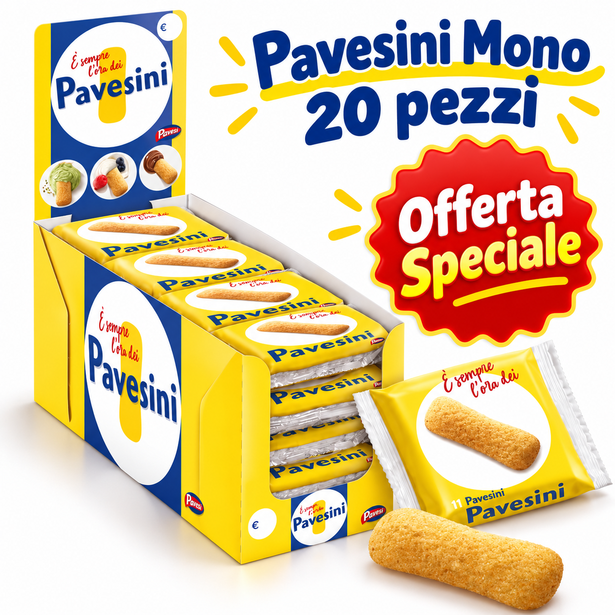 Pavesini Pavesi Monoporzione – 20 Confezioni da 25 g, 220 biscotti
