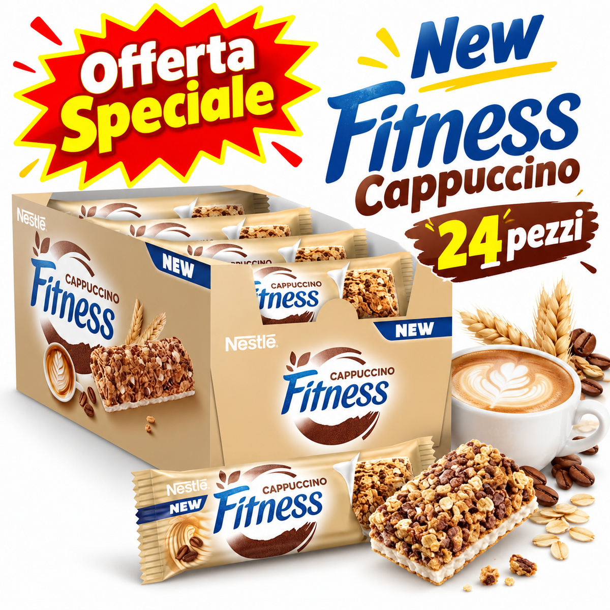 Nestlé Fitness Cappuccino – 24 Barrette da 23,5 g ai Cereali Integrali