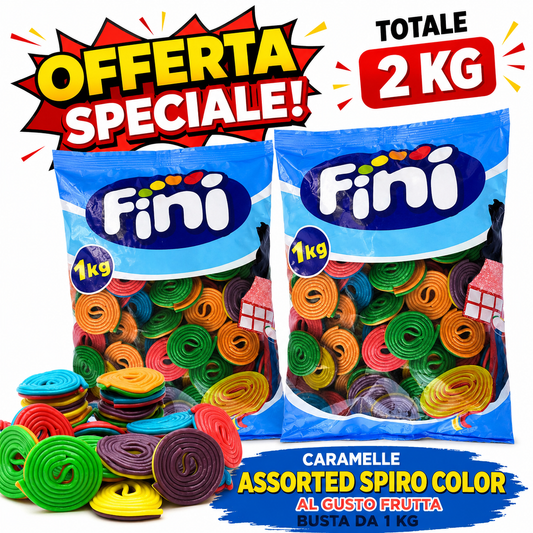 Fini Spiro Color Caramelle Gommose Assortite a Spirale al Gusto Frutta – 2 Buste da 1 kg