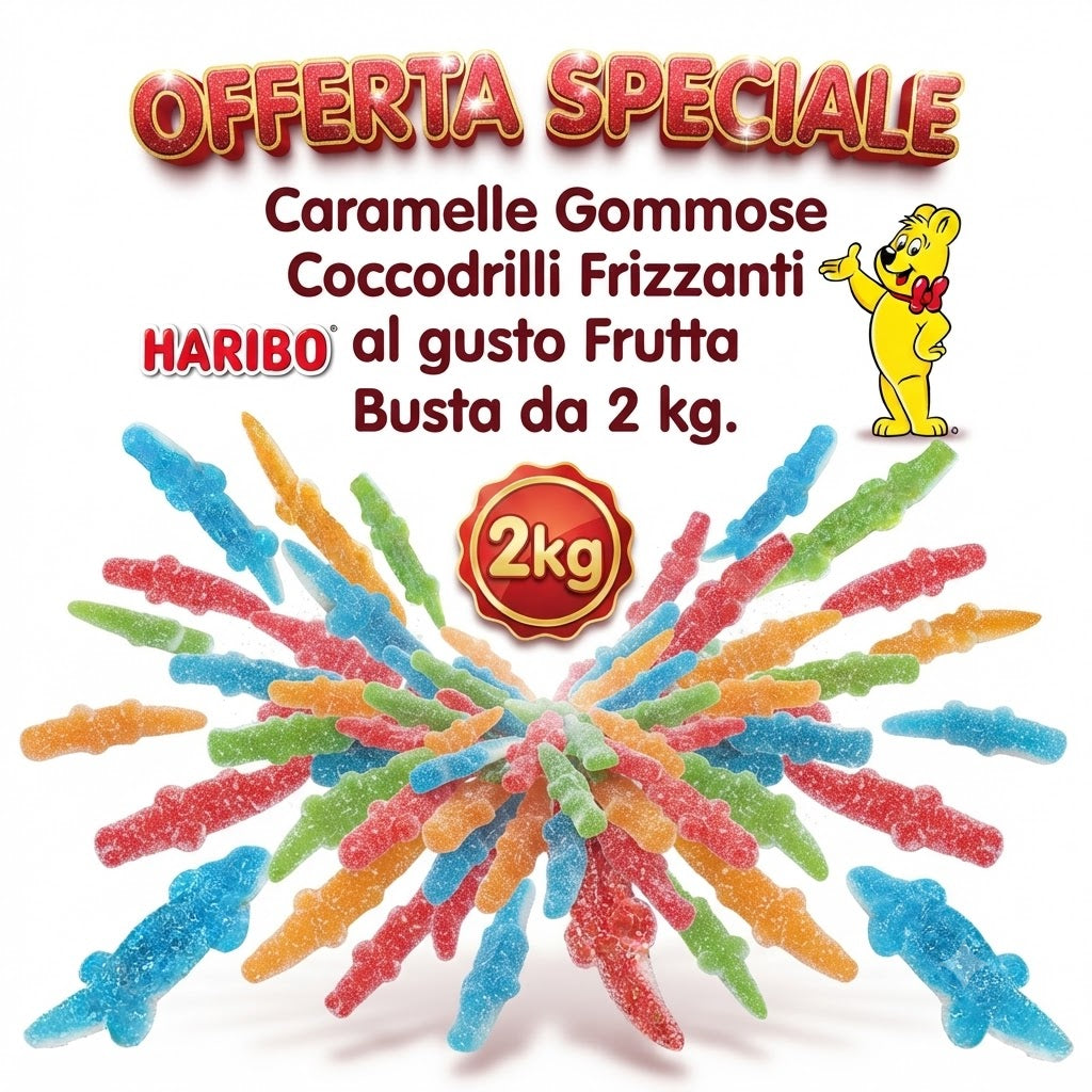 Haribo Coccodrilli Frizzi – Caramelle Gommose Zuccherate Gusto Frutta – Busta da 1 kg