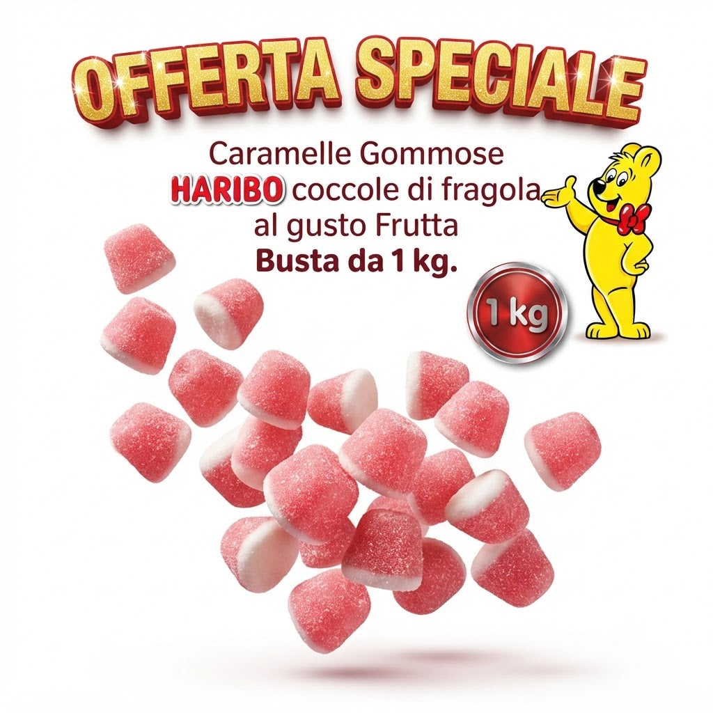 Haribo Coccole Fragola – Caramelle Gommose Zuccherate Gusto Fragola – Busta da 1 kg