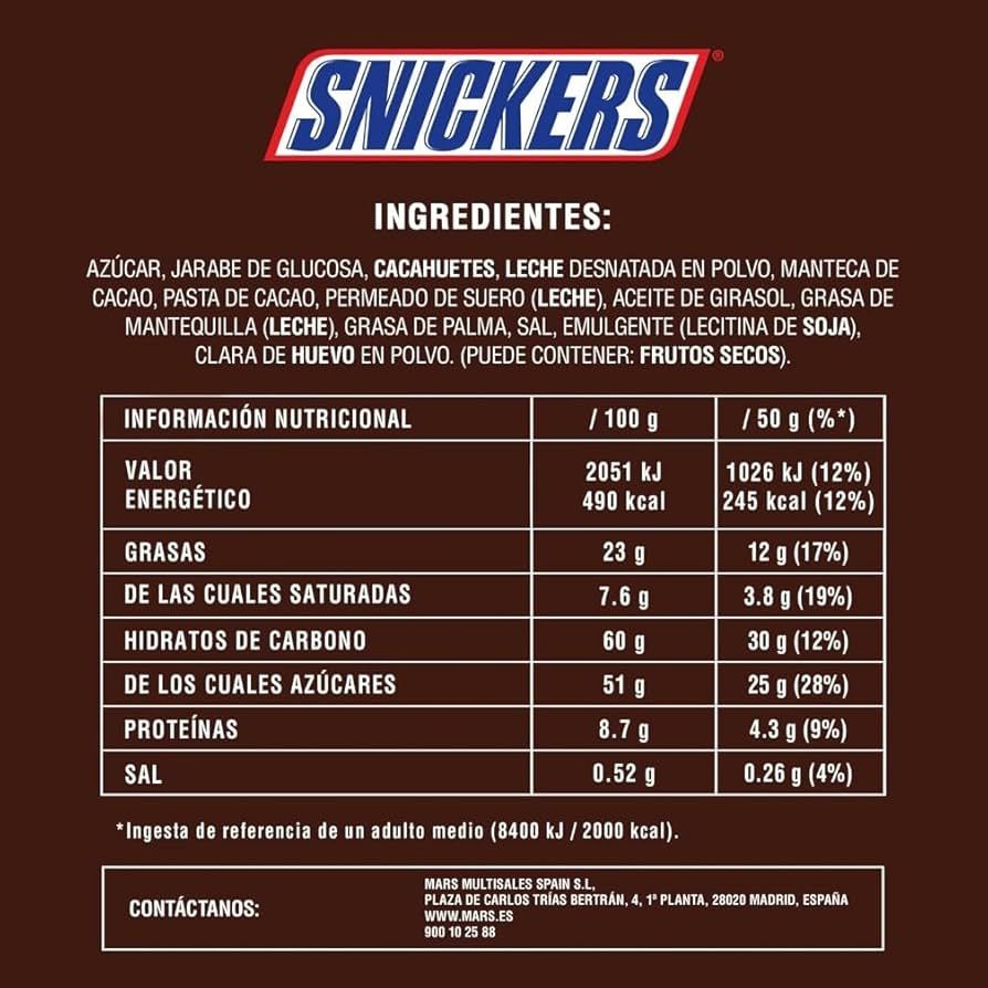 Snickers 24 Pezzi da 50 g – Barrette al Cioccolato con Arachidi e Caramello