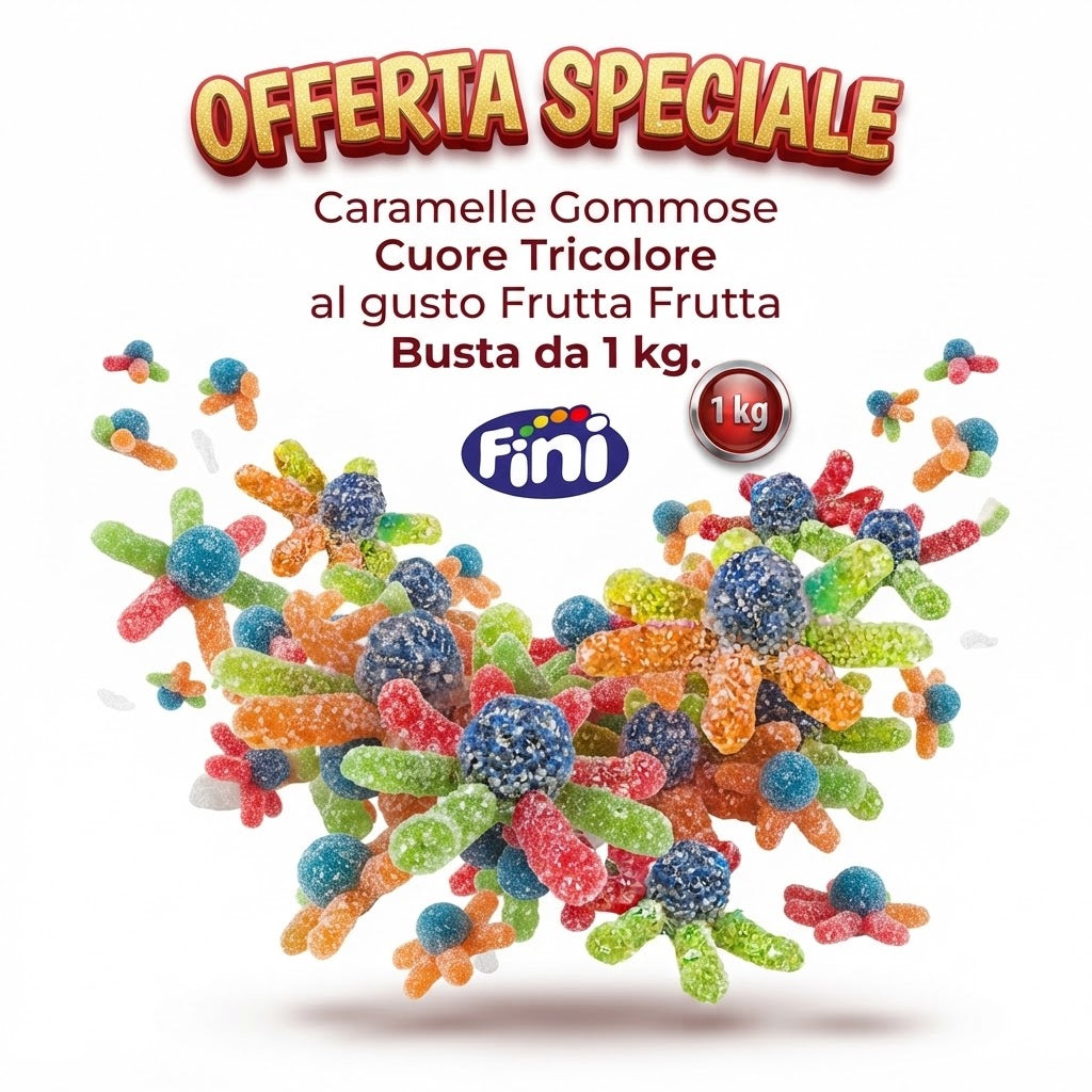 Fini Polipo Zuccherato Caramelle Gommose Frizzanti alla Frutta – Busta da 1 kg
