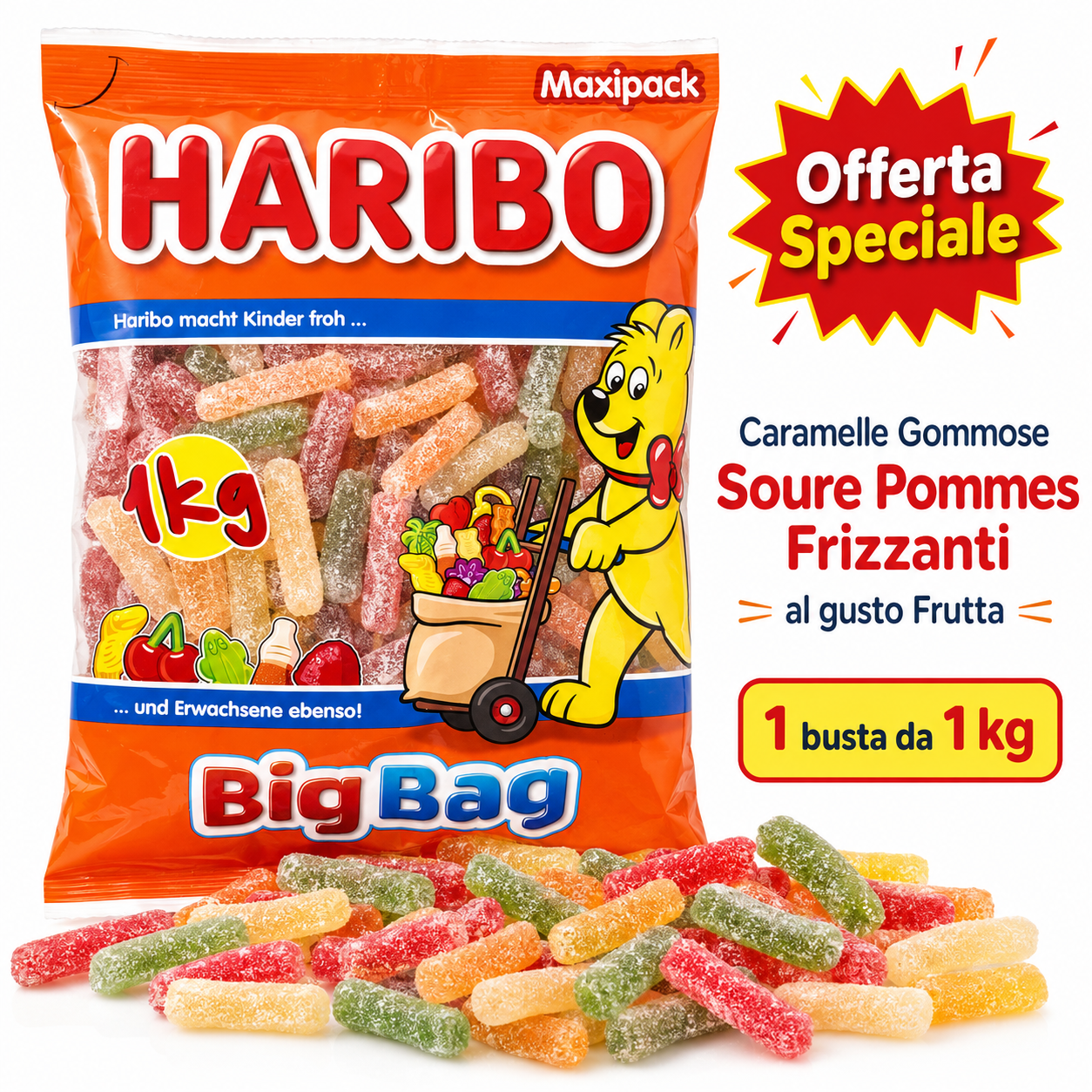 Haribo Saure Pommes Fizz – Caramelle Gommose Frizzanti 1 kg
