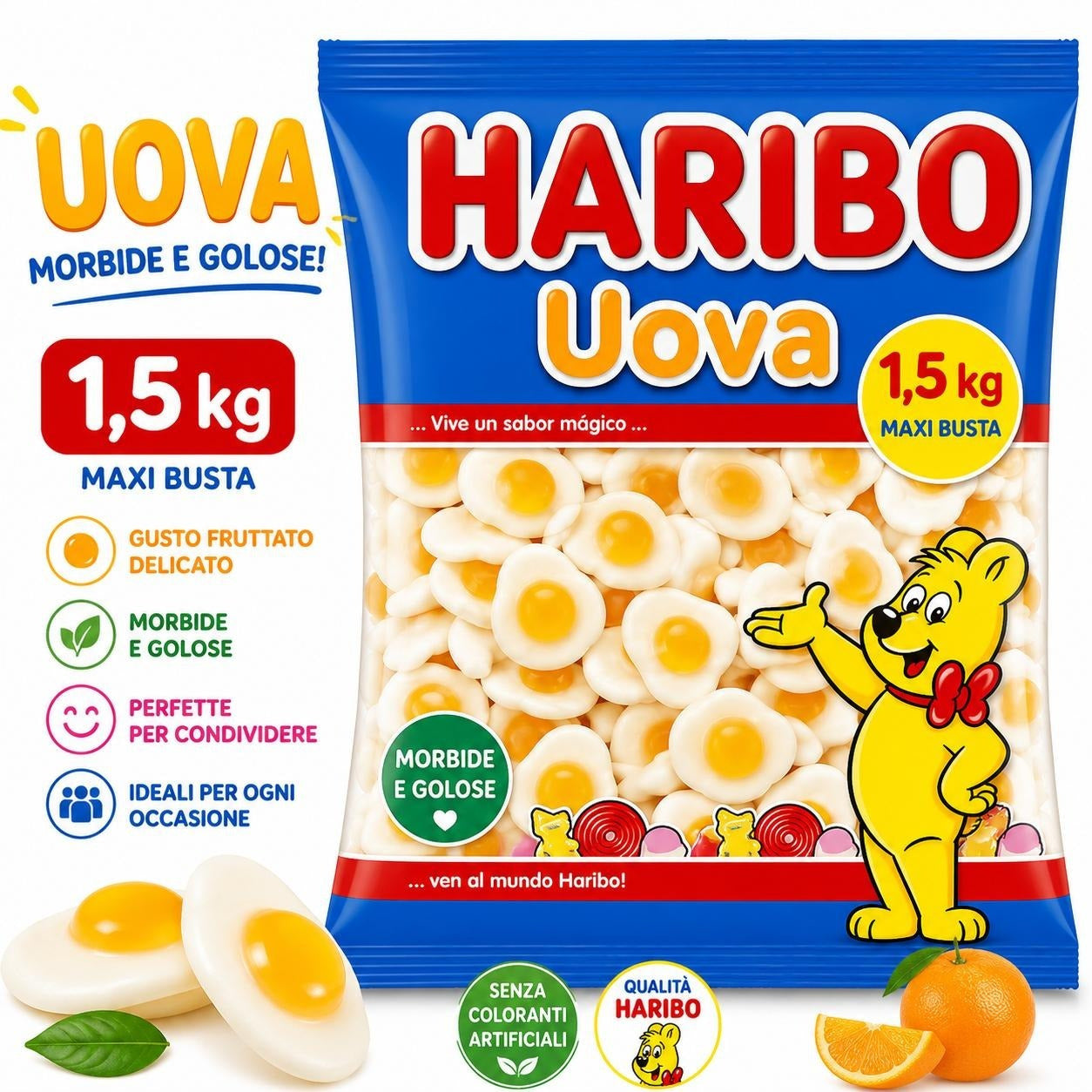 Haribo Uova al Tegamino 1,5 kg – Caramelle Gommose Gusto Frutta Maxi Busta