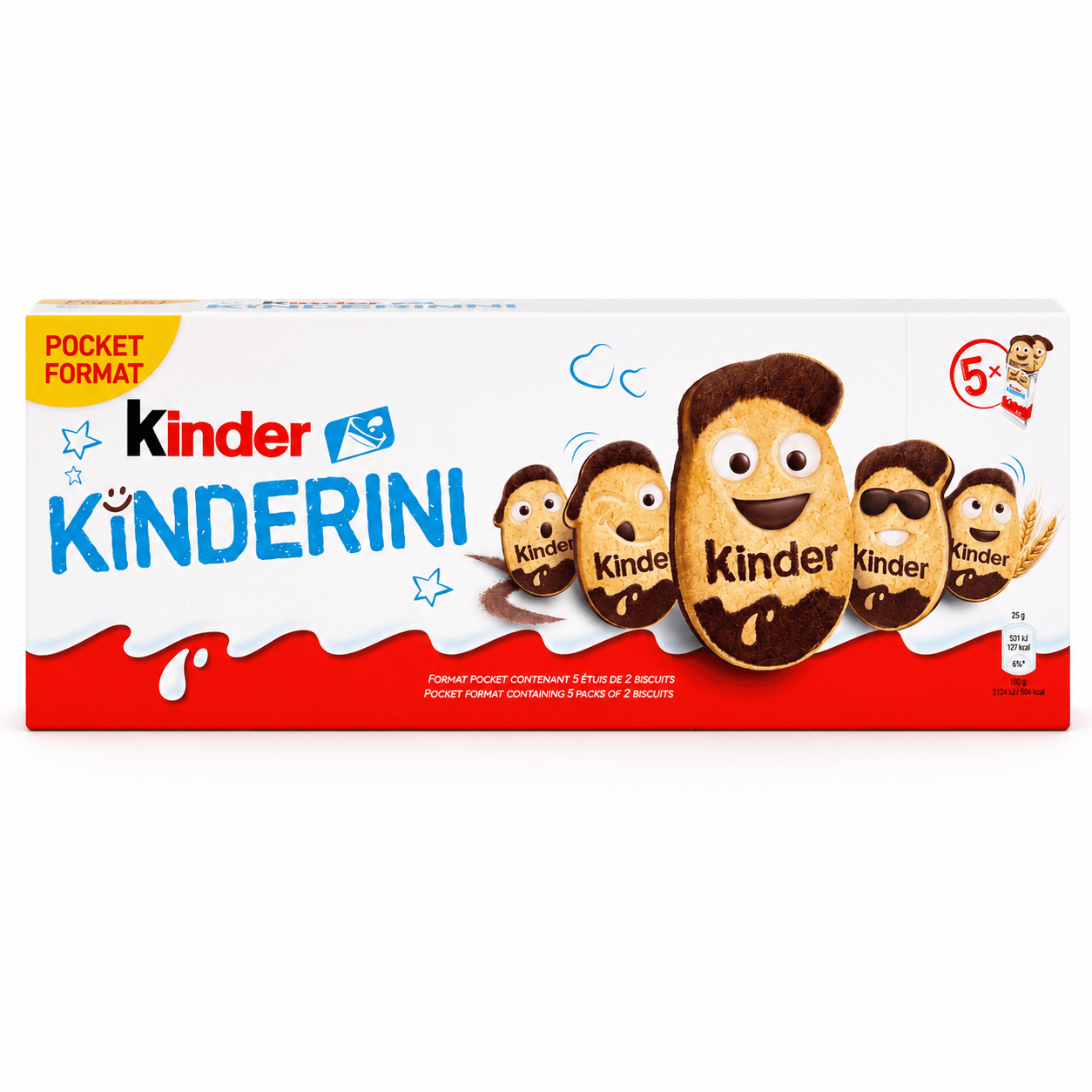 Kinder Kinderini Biscotti al Latte e Cacao – 5 Confezioni, 10 Biscotti, 125 g