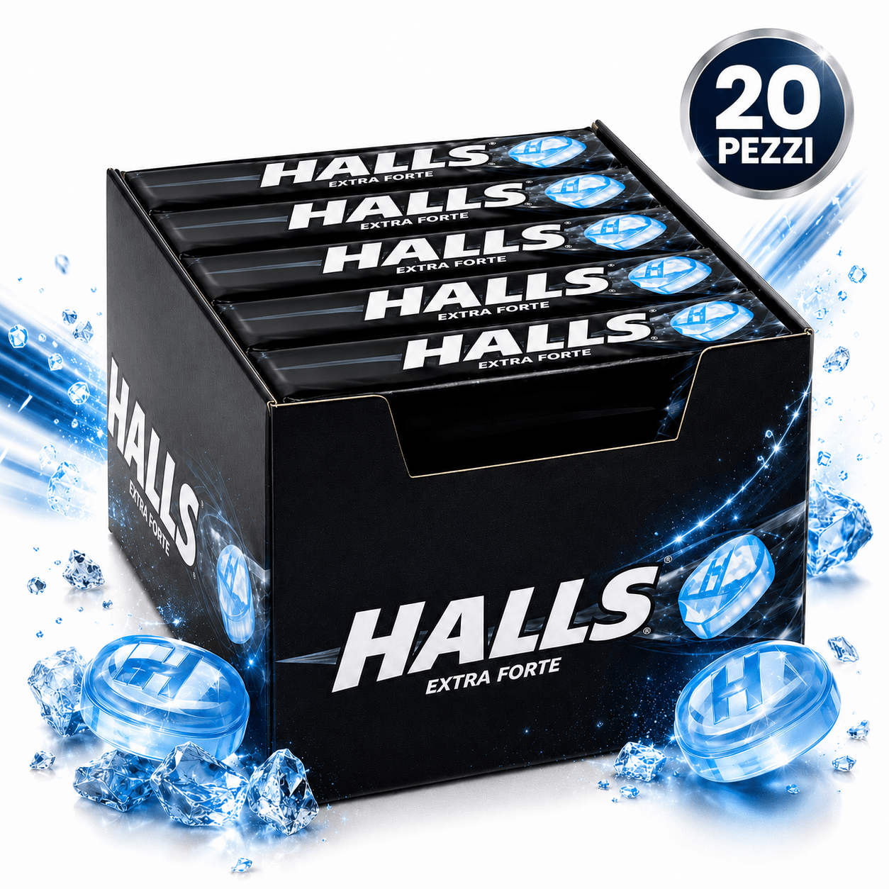 Halls Extra Forte Senza Zucchero – 2 Confezioni da 20 Stick, Totale 40 Stick